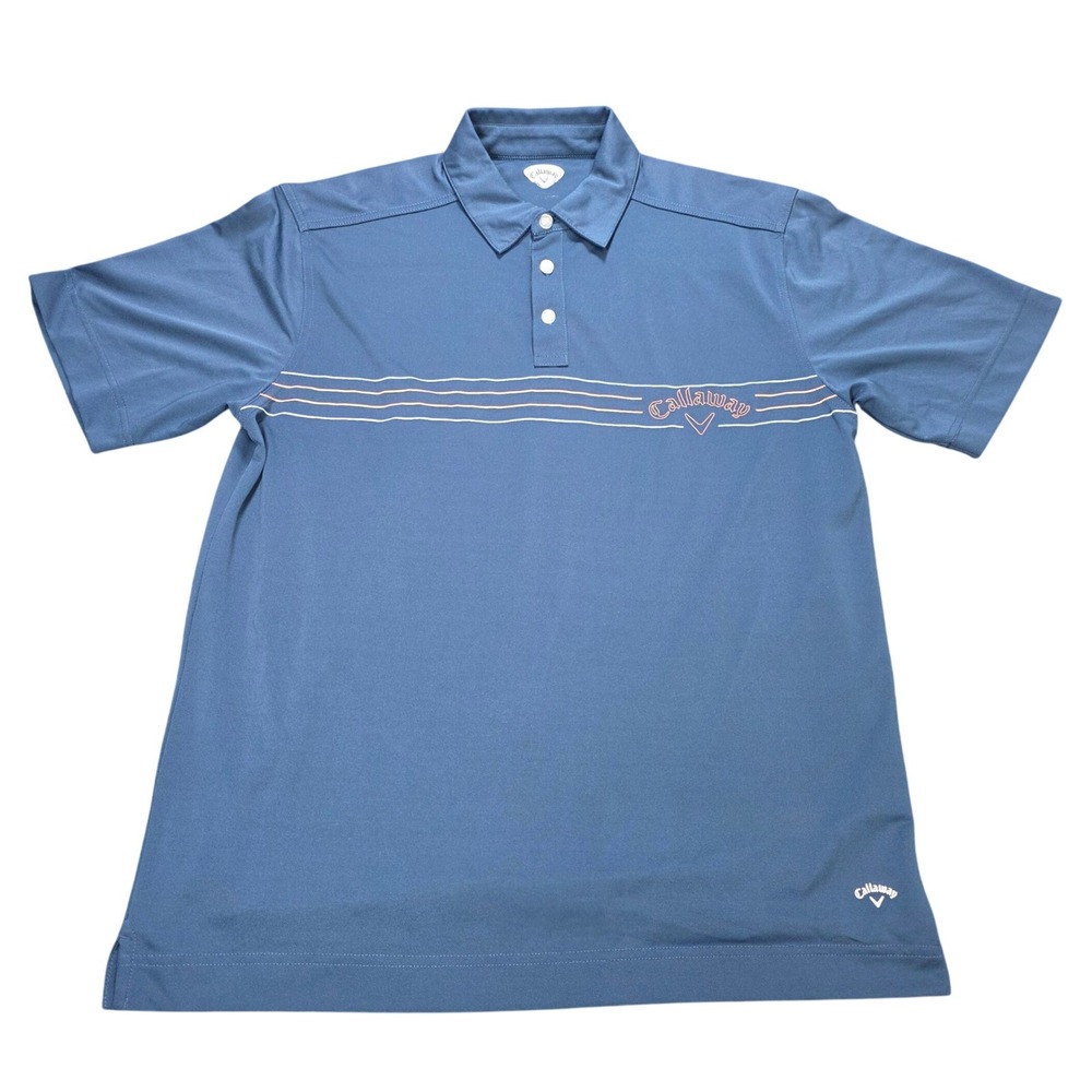 Callaway Golf Polo Shirt Men's Size XL Blue Short Sleeve Graphic Striped Chest